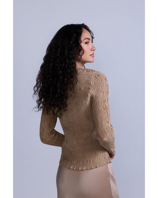 Rave on Trend Natural Ruched Button-Down Top
