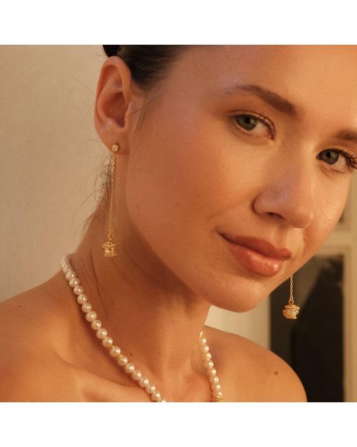 LINYA JEWELLERY Metallic Amour Cage Pearl Long Chain Earring
