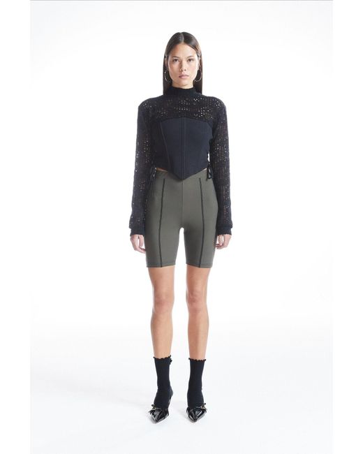 No'design Green Khaki Biker Shorts With Flatlock Detail