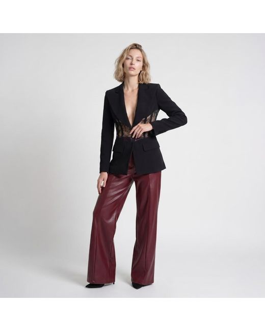 Modenaire Black Lace Panel Blazer Sculpted Form