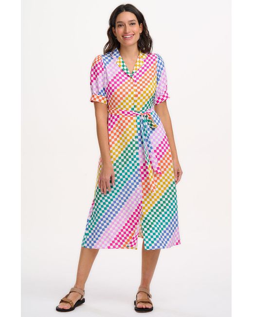 Sugarhill White Penelope Midi Shirt Dress Multi, Checkerboard