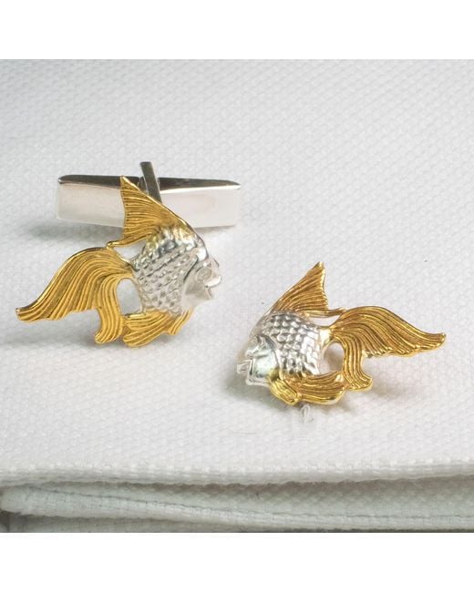 Simon Kemp Jewellers Metallic Angel Fish Cufflinks Eighteen Carat On Solid Recycled Sterling for men