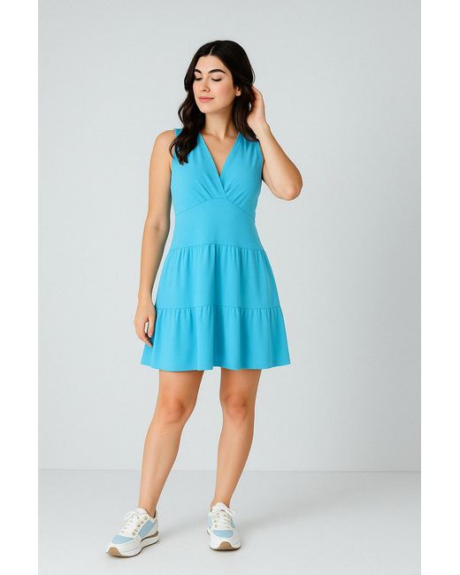 Conquista Blue Aqua Sleeveless V-Neck Jersey Dress – Loose Fit, Knee-Length