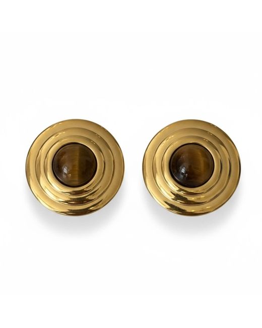 Latelita London Metallic Como Large Round Stud Earrings Tigers Eye