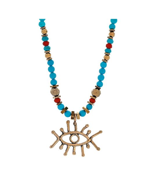 Ebru Jewelry Metallic Guardian Evil Eye Pendant Stone Beaded Necklace