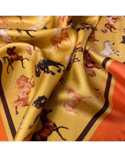 Ralufineart Metallic Silk Twill Pocket Square With Horses