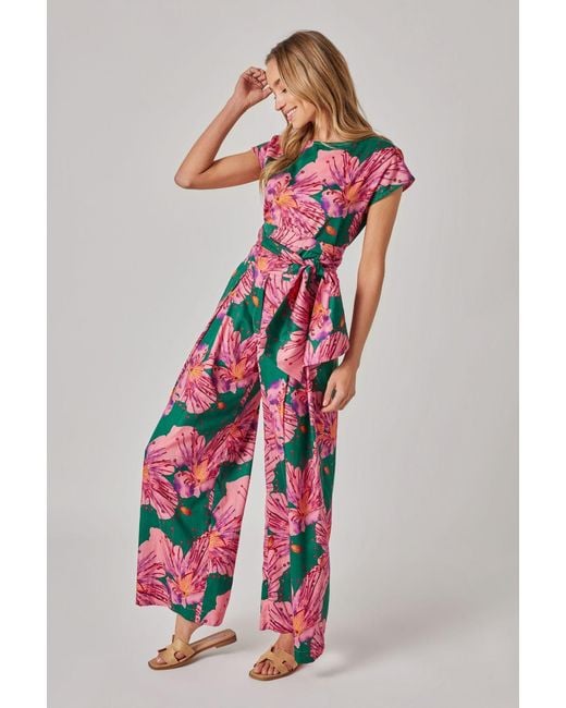 Marianna Déri Red Palazzo Pants With Orchid Print And Tie Belt