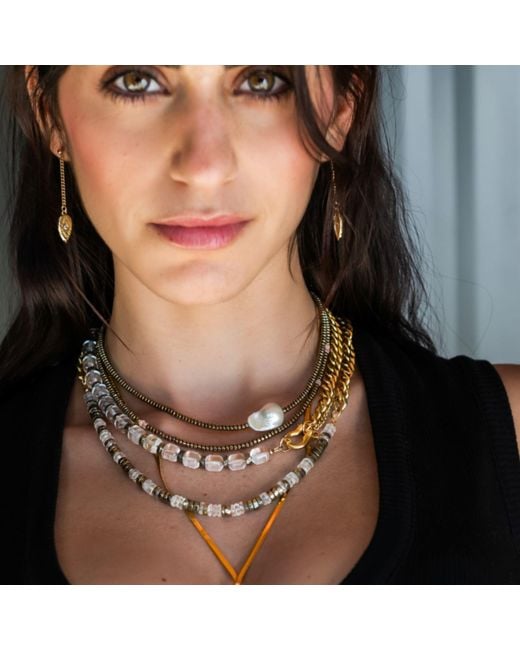 Rachel Nathan Metallic Neutrals Mini Beaded: Pyrite & Baroque Pearl Necklace