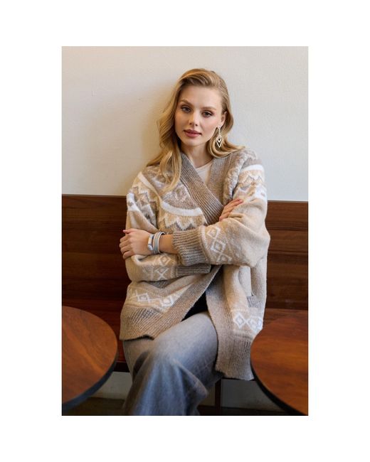 Saachi Brown Fair Isle Neutral Cardigan Sweater