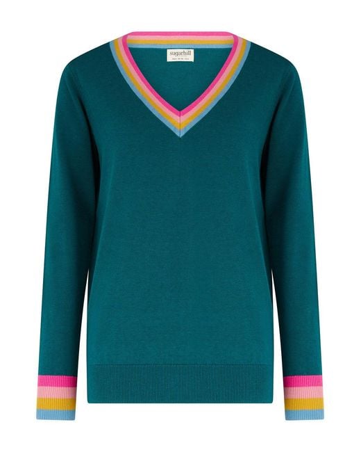 Sugarhill Green Doris V-Neck Sweater Stripe