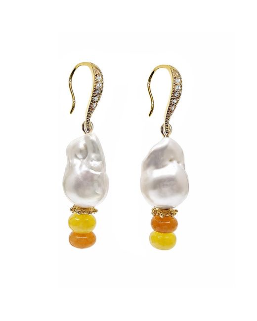 Farra White Baroque Pearl With Tone Gemstone Earrings