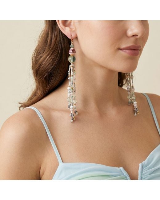Jaredjamin Metallic Sirena Fluorite & Marine Shell Tassel Earrings
