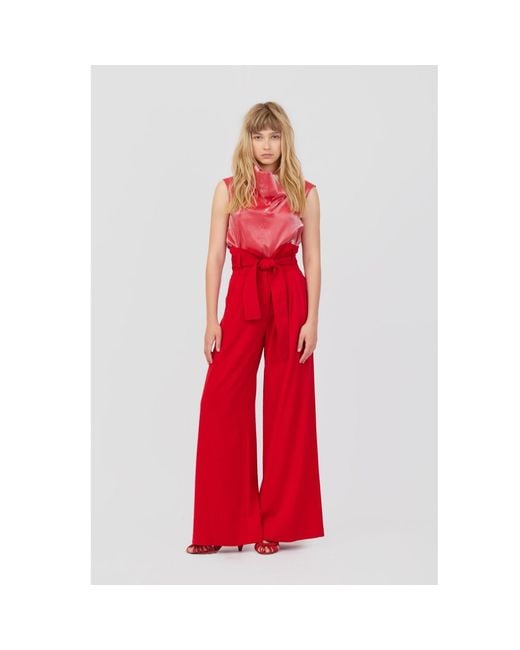 Julia Allert Red High Waist Long Wide Leg Trousers –
