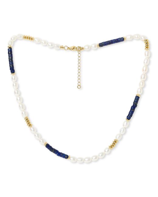 Pearls of the Orient Online Metallic Nova Oval Cultured Freshwater Pearl Necklace With Lapis & Beads