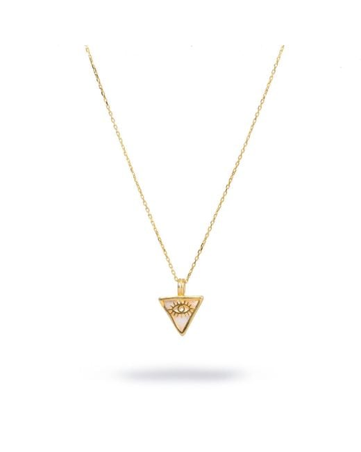 Ebru Jewelry Metallic Minimalist Pearl & Triangle Pendant Evil Eye Talisman Necklace