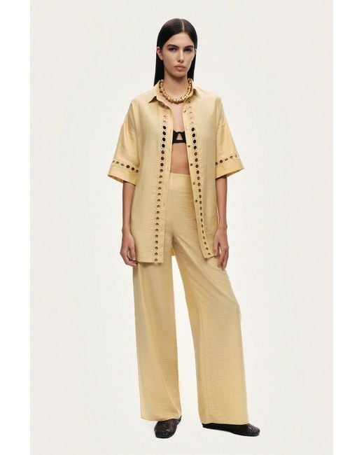 Nocturne Yellow Belted Eyelet Detail Short-Sleeve Jacket