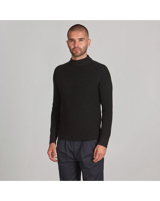 Paul James Knitwear Black Midweight Cotton Byrne Ribbed Mock Turtle Neck Jumper for men