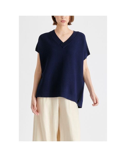 Paisie Blue V-Neck Sleeveless Ribbed Jumper