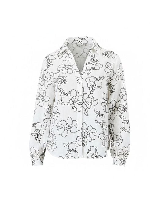 Yumi' White Scribble Floral Embroidered Shirt
