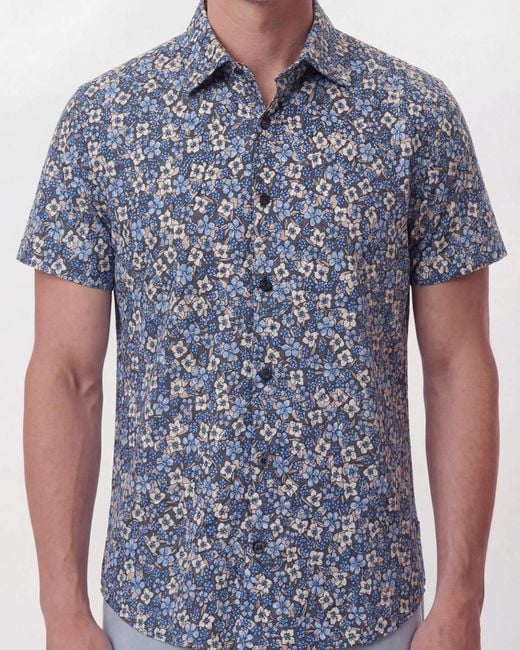 Lords of Harlech Blue Todd Floral Field Knit Shirt for men