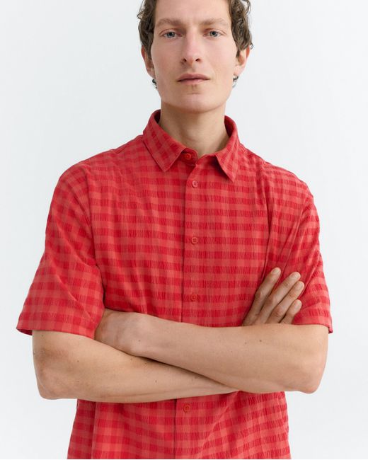 Thinking Mu Red Paddy Seersucker Shirt for men