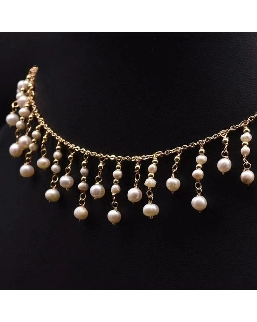 Angel Barocco Metallic Natural Freshwater Pearl Tassel Choker Chain