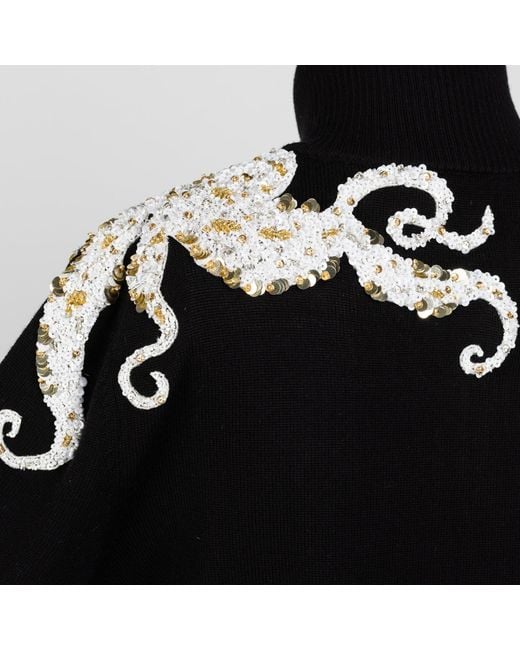 Laines London Black Laines Couture Quarter Zip Jumper With Embellished Octopus