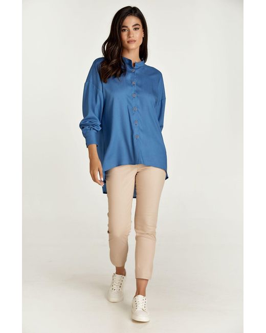 Conquista Blue Sky Blouse With Mandarin Collar