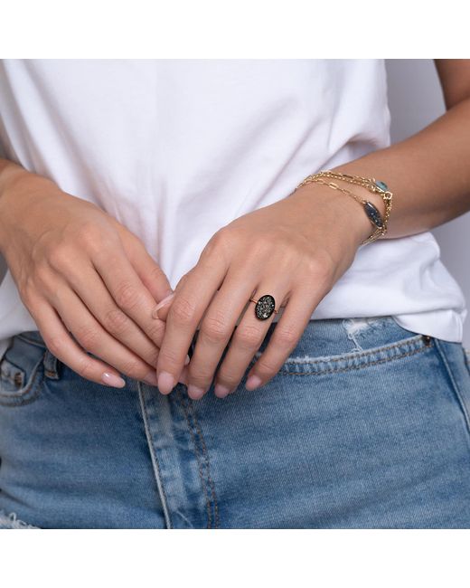 Kate Koel Black Statement Galaxy Oval Cocktail Ring