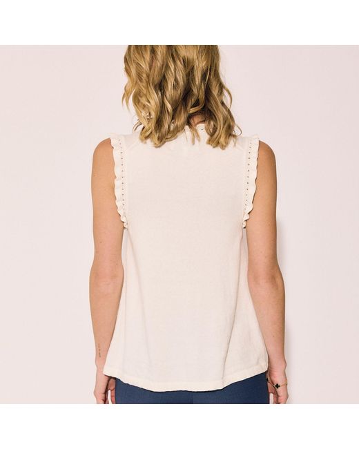 Lindsay Nicholas New York White Frill V-Neck Shell