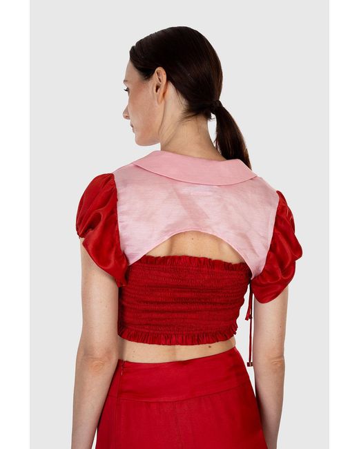 Shinaraa Red Bubble Sleeve Crop Bolero Jacket