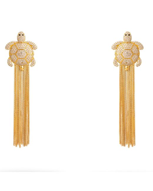 Ebru Jewelry Metallic Diamond Turtle Chunky Tassel Earrings