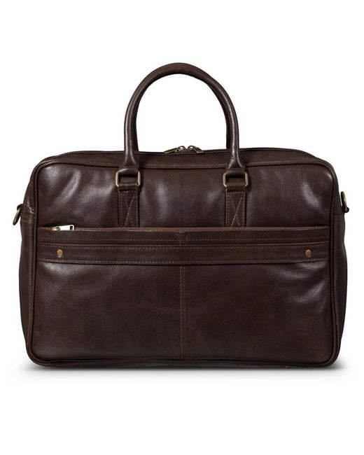 Hides Leather Co. Brown Handmade Leather Briefcase, Slim Laptop Messenger With Shoulder Strap for men