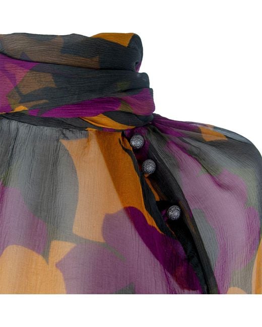 Rua & Rua Multicolor Sheer Silk Shirt Blouse With Bow Collar Multicolour