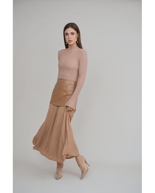 Esther Saadia Natural Neutrals Rebel Romance 50/50 Leather Skirt Caramel