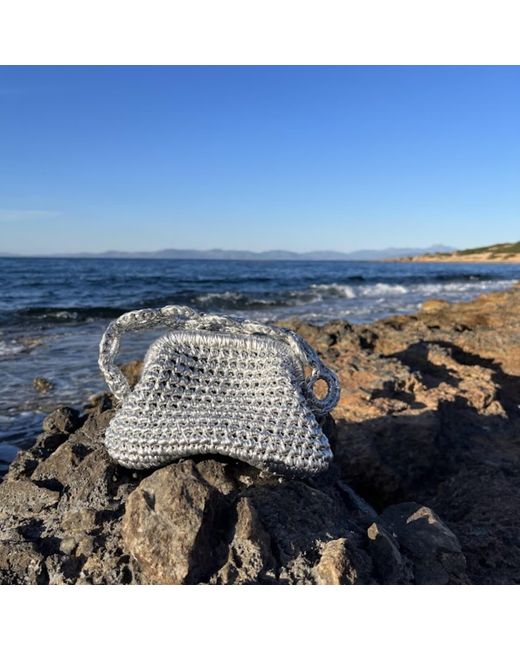 Sibylla Delphica Blue Mini Metallic Crochet Clutch Bag