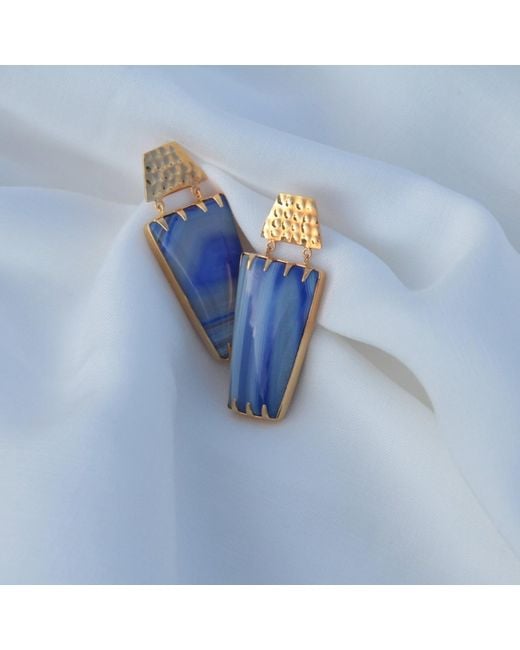 YAA YAA LONDON Blue Lavender Determination Gold Gemstone Earrings