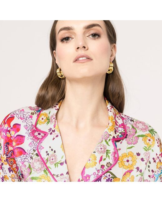 Nissa Pink Floral-Print Viscose Shirt