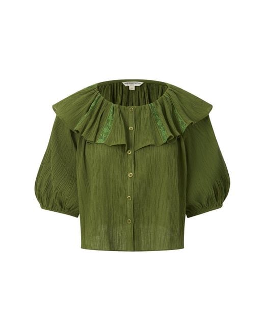 Pecanpepperpelican Green Moss Balloon Sleeve Top