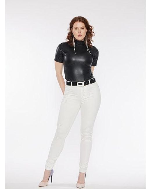 Circular Path White Button Fly Skinny Jean