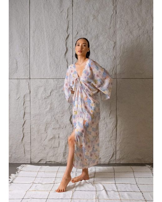 Maison Qala White Neutrals Sara Kaftan Dress