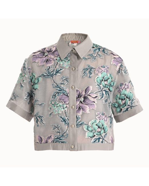 Lalipop Design Gray Cropped Jacquard Organza Jacket