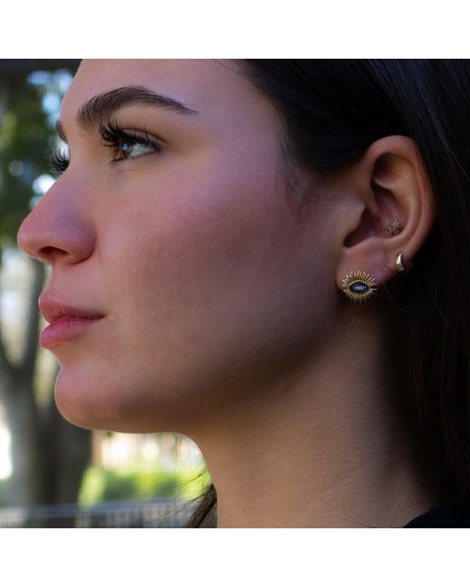 Ebru Jewelry Metallic Spiritual Guardian Evil Eye Diamond Sapphire Stud Earrings