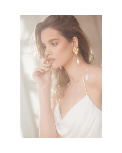 Nomi Fame White Aphrodite Draped Cowl Neck Evening Gown With Slit And Crossed Straps