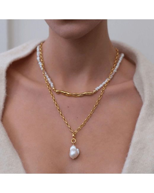LINYA JEWELLERY Metallic Tapy Baroque Pearl Thick Chain Necklace