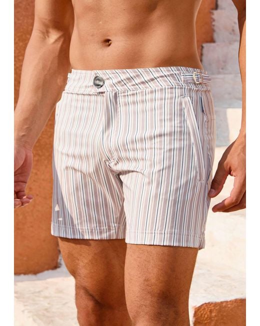 Vayla Blue Neutrals Long Length Mocha & Stripe Swim Shorts for men