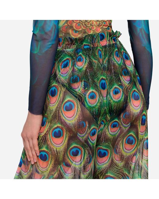 Rodasoleil Smart Swimwear Green Tan-Through Mesh Lightweight Beach Pants Peacock Mayura