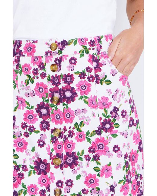 Yumi' Purple Retro Floral Cotton Stretch Mini Skirt