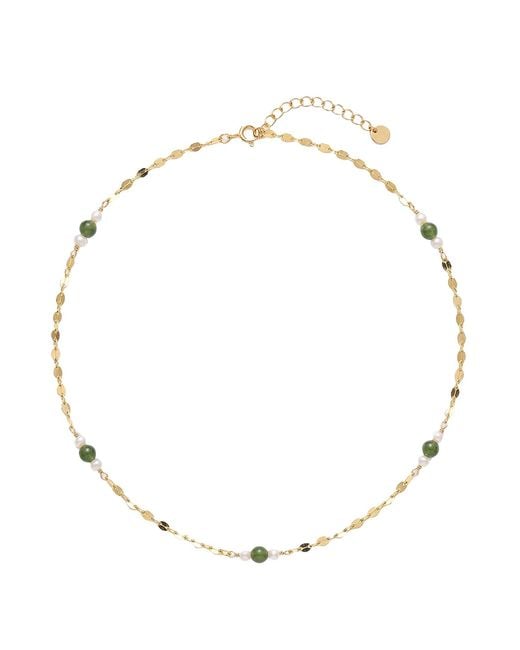 seree Metallic Elena Jade And Freshwater Pearl Beaded Necklace