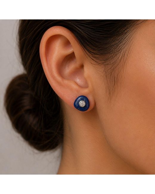 Lily Flo Jewellery Blue Lapis Lazuli Round Diamond Stud Earrings